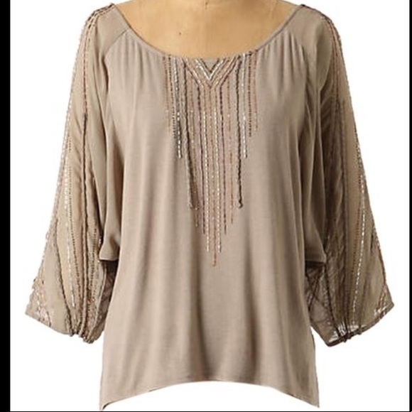 Anthropologie One September Beige Beaded Blouse - Picture 1 of 9